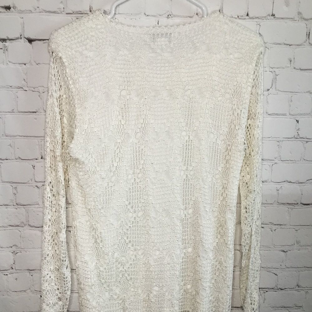 VTG Spiegel Reflections Women's Ivory Long Sleeve Missy Crochet Top Size S